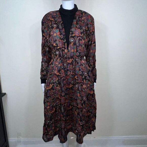 Carriage Court Vintage Paisley Floral Print Turtleneck Dress - Picture 1 of 14